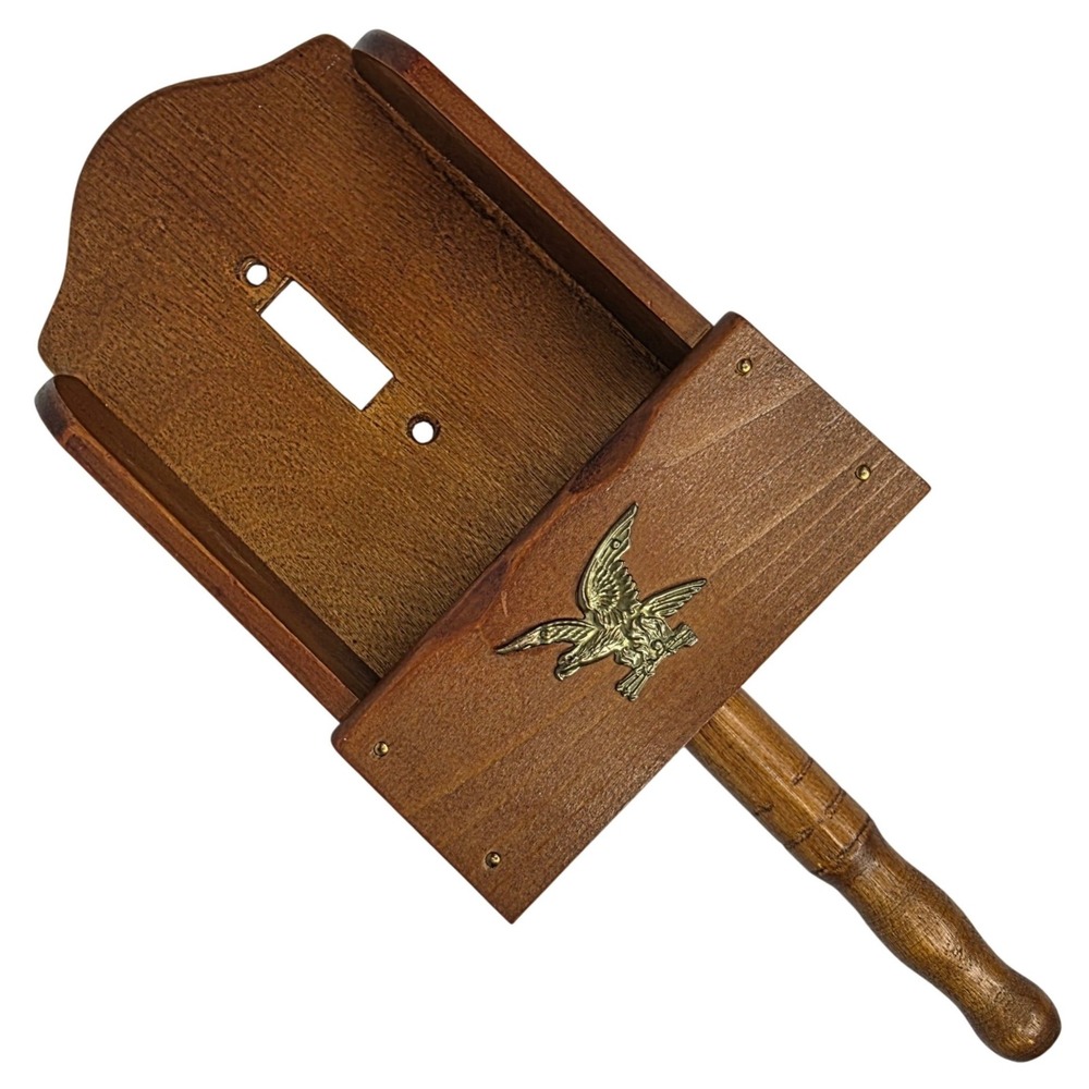 Vintage Wood Light Switch Cover Wall Pocket Mail Holder Brass Eagle Japan